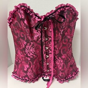 Renaissance Whimsy Goth Fuchsia & Black Brocade Corset Steampunk size  XL